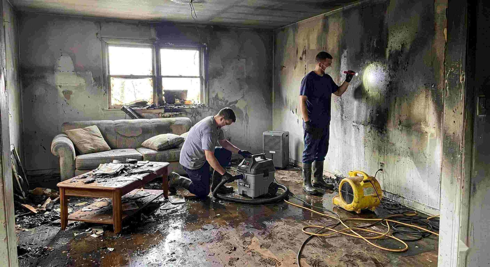 Top-rated fire damage restoration cleanup with water removal and smoke damage repair in Georgetown home
